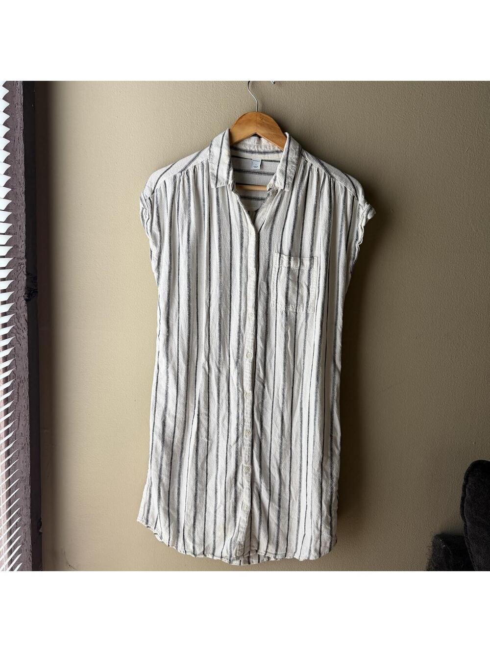 Old Navy Linen Blend Striped Button-Front Shirt Dress Small